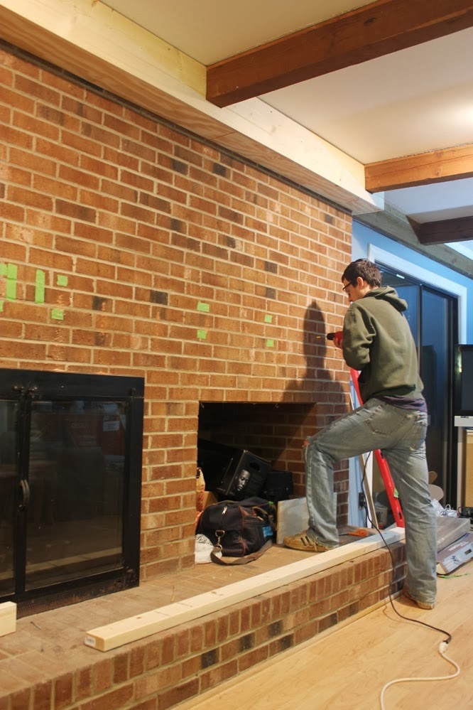 stylish *the handcrafted life*: {rewind} building a fireplace facade how to install a mantel on a brick fireplace image