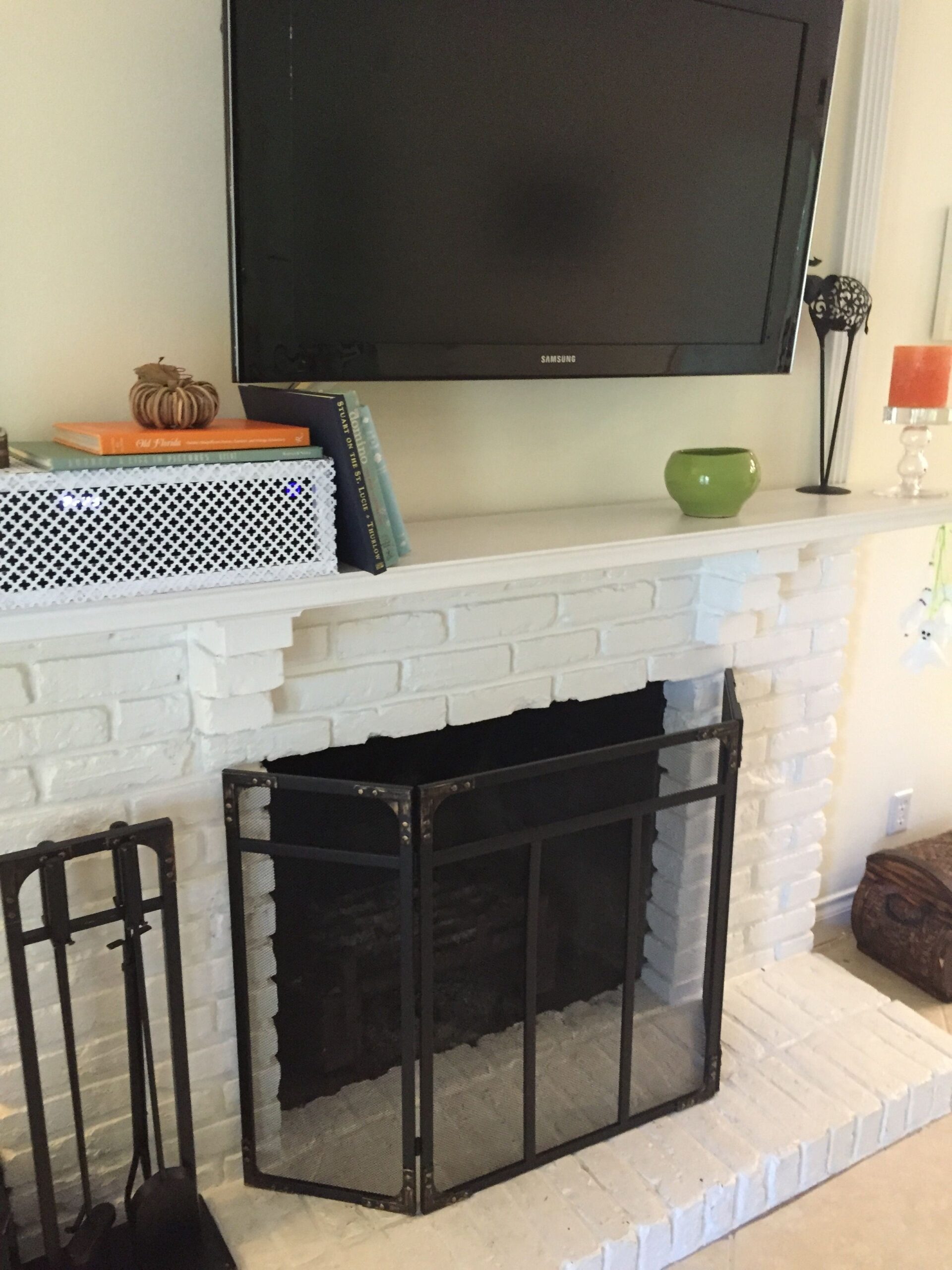top cable box cover radiator metal diy painted brick fireplace | painted cover up brick fireplace picture