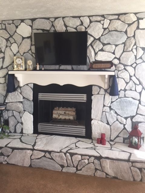 top to get rid of the red grout, prime with grey primer and paint dark grey what kind of paint to use on fireplace picture