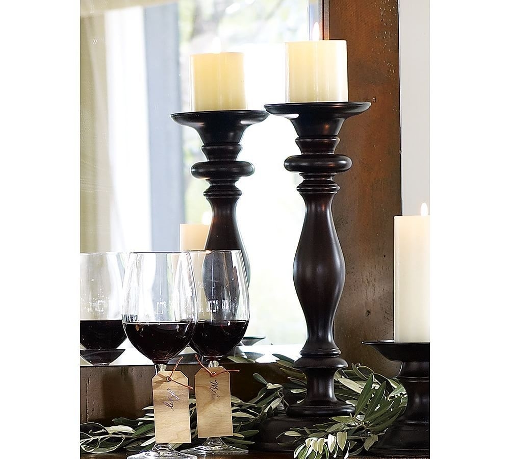 wonderful turned wood pillar candleholder | candle holders, floor candle holders fireplace candle holder pottery barn photo