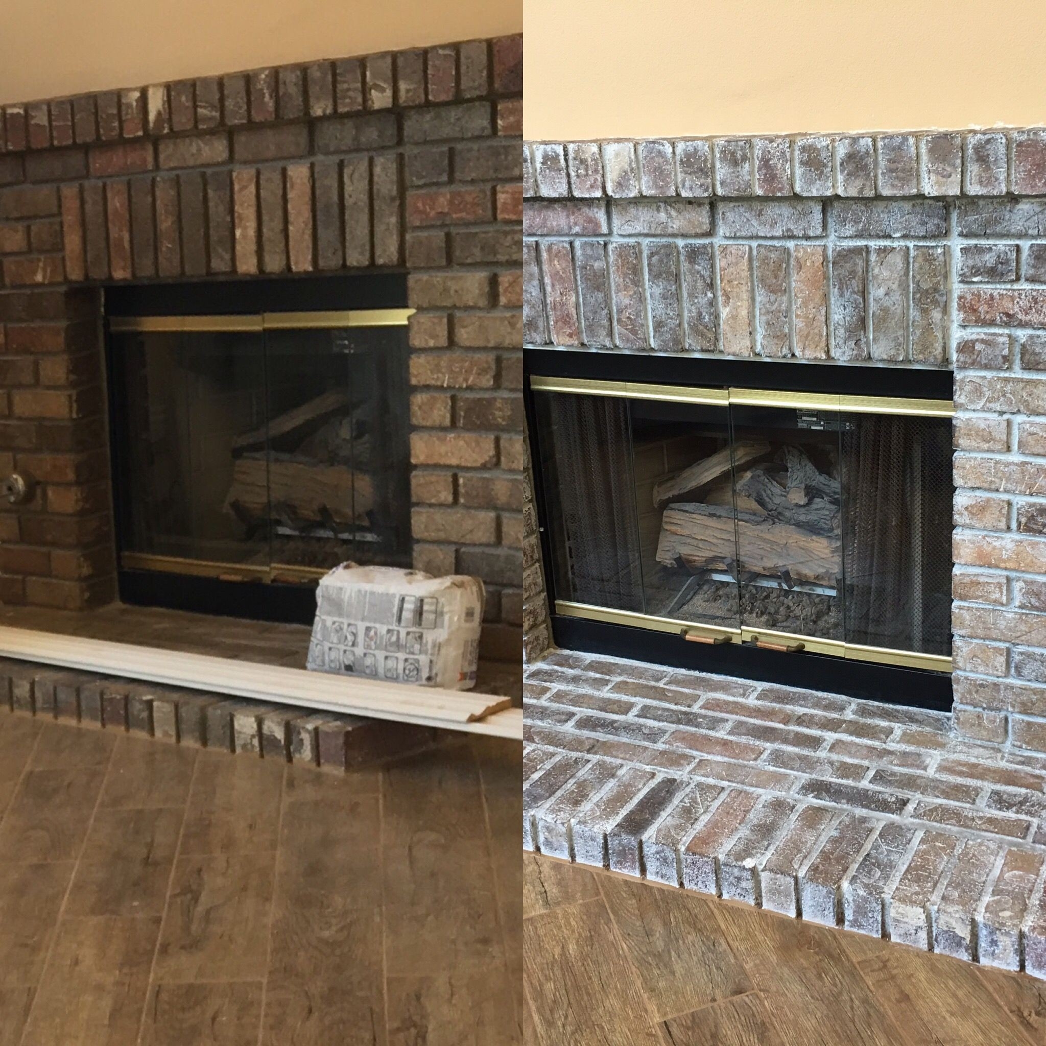 wonderful white wash fireplace with milk paint before and after super easy painted brick fireplace before and after image